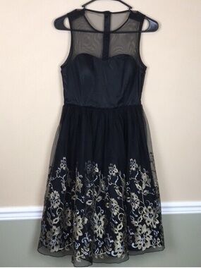 Geode Women's Floral Embroidered Mesh Fit and Flare A-Line Midi Dress Size 26